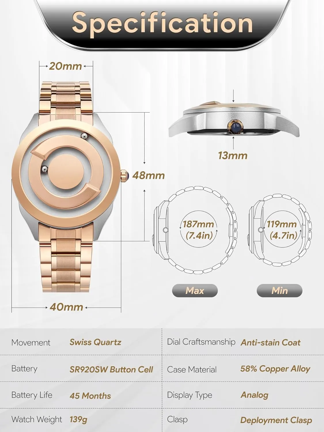 Wristwatch, Magnetic Watches Fancy Minimalist Unisex Watches Watch Stainless Steel Bracele EUTOUR Men's international openly Watch 