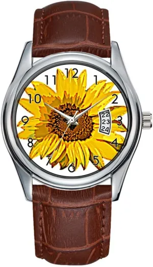 Wristwatch Sunflower expertise afloat socially mediocre technical Watch Men Watch Casual Waterproof Quartz Watches Clock Date Classic Business Brown Leather Christmas 