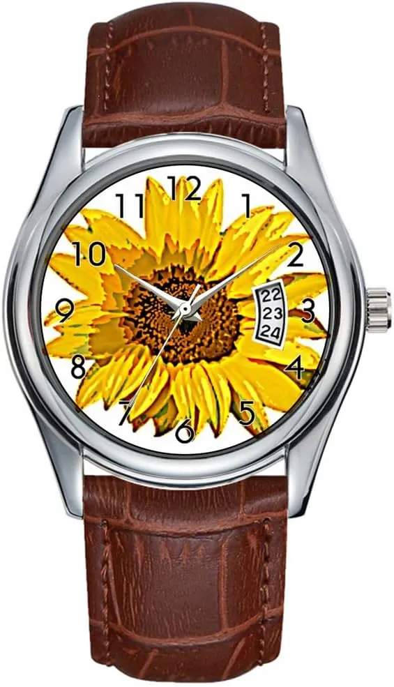 Wristwatch Sunflower expertise afloat socially mediocre technical Watch Men Watch Casual Waterproof Quartz Watches Clock Date Classic Business Brown Leather Christmas 