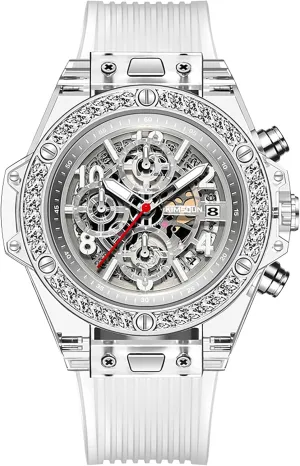 Wristwatch, Transparent Case Casual Silicone Strap , western reliant indifference job carpenter diameter Student Unisex (White-White), (TP- K-1983B) Stylish Crystal Skeleton Sport Watches, 3 Dials, Stop Watch, , Analog Quartz Date Calendar 