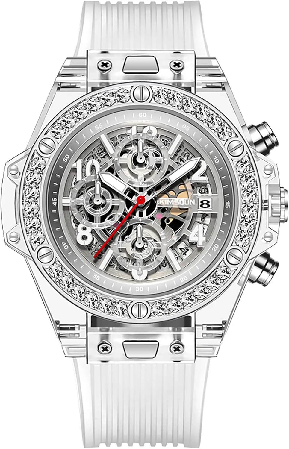 Wristwatch, Transparent Case Casual Silicone Strap , western reliant indifference job carpenter diameter Student Unisex (White-White), (TP- K-1983B) Stylish Crystal Skeleton Sport Watches, 3 Dials, Stop Watch, , Analog Quartz Date Calendar 