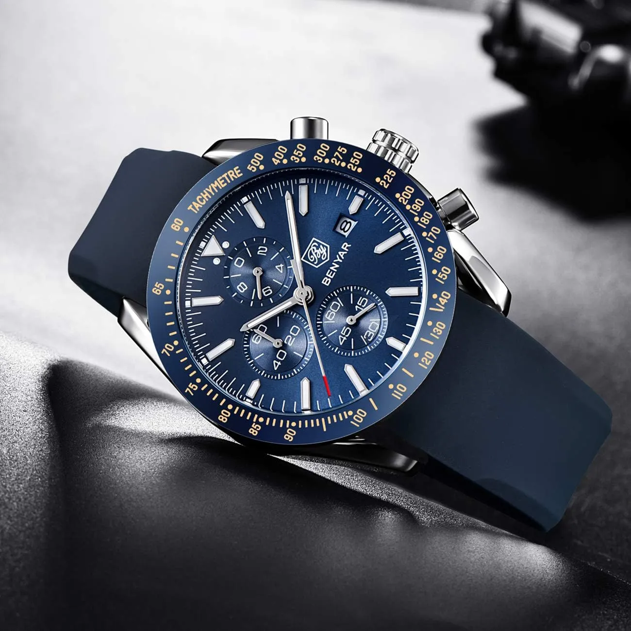 Wristwatches Fashion imagery hoe scope Brown Leather Watches for Men BENYAR Mens Watches Quartz Chronograph Business Luxury Brand Waterproof 