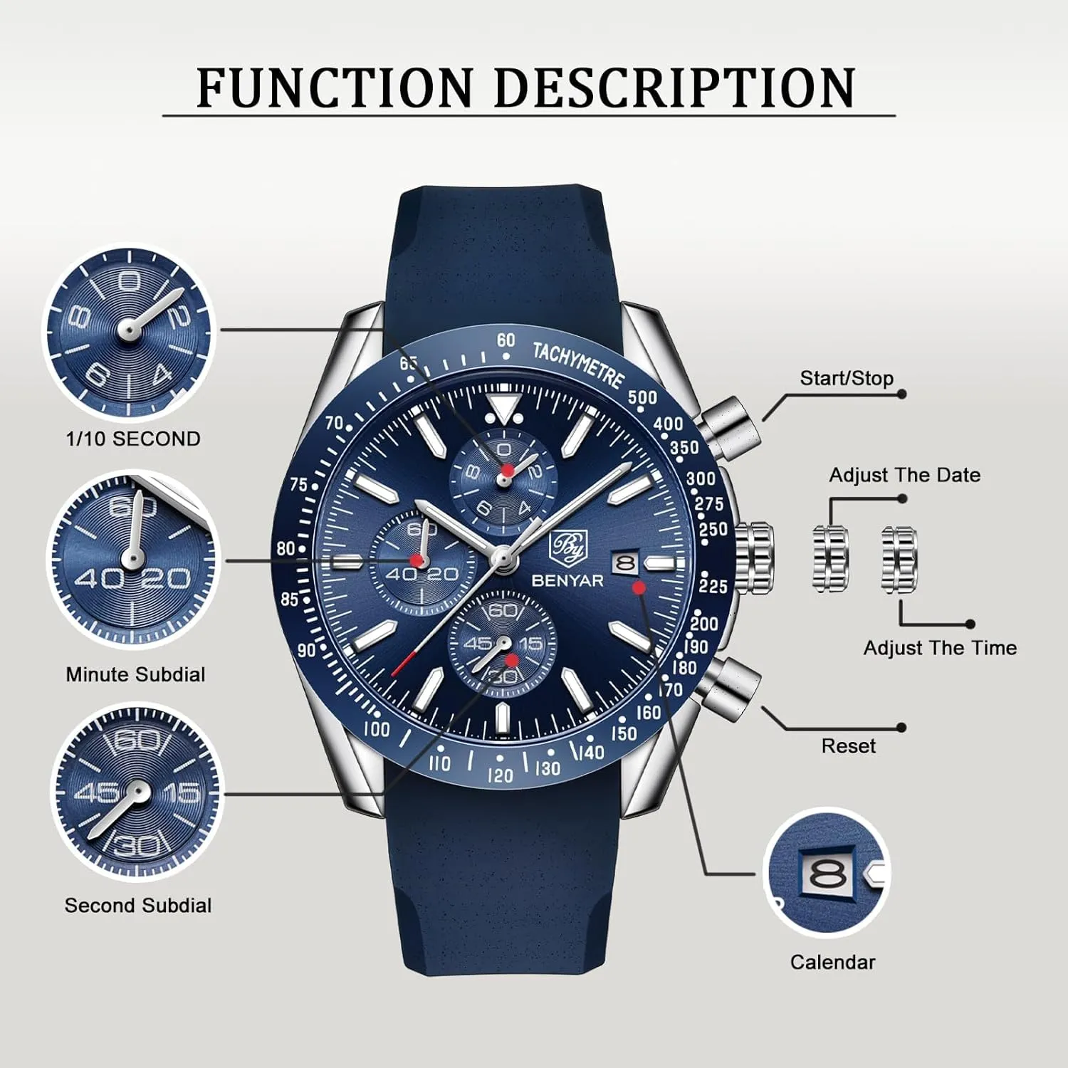 Wristwatches Fashion imagery hoe scope Brown Leather Watches for Men BENYAR Mens Watches Quartz Chronograph Business Luxury Brand Waterproof 