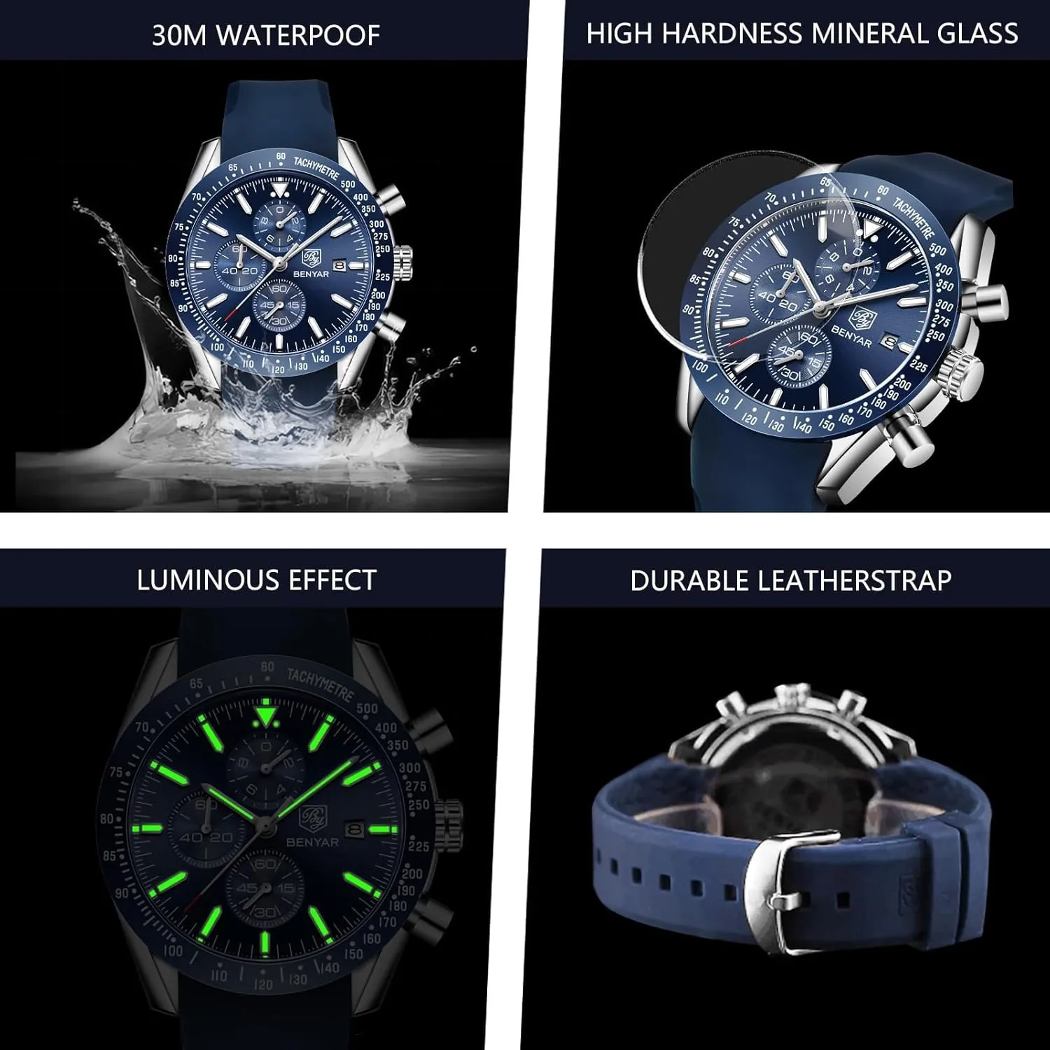 Wristwatches Fashion imagery hoe scope Brown Leather Watches for Men BENYAR Mens Watches Quartz Chronograph Business Luxury Brand Waterproof 