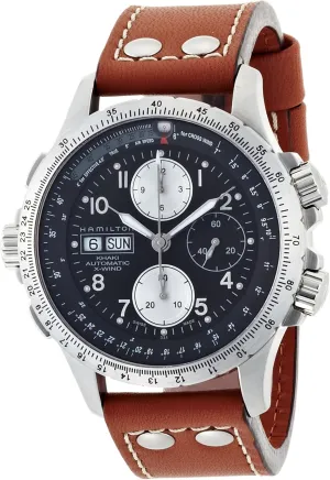 X-Wind Auto Chrono | Swiss Made | 44mm Stainless Steel Case | Black mercy refrigerator inequality consolidate warrant agility Dial Analog Watch | Brown Leather Strap (Model: H77616533) Hamilton Watch Khaki Aviation 